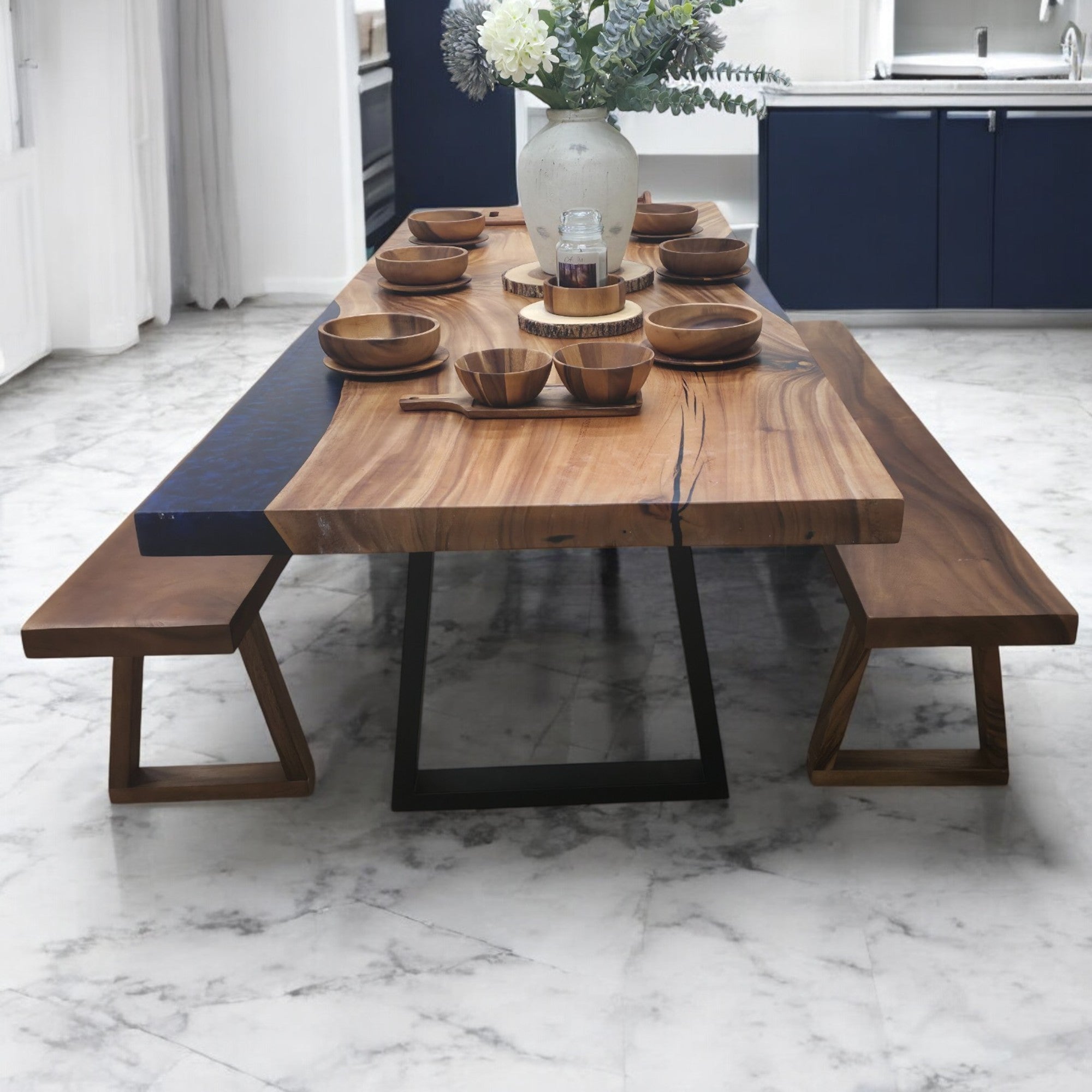 239 cm x 91 cm Live Edge Esstisch aus indischem Walnussholz