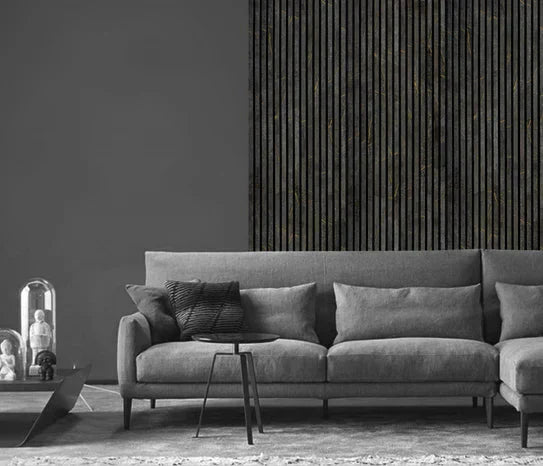 240cm x 60cm Akustik-Lamellenwandpaneel Schwarz & Gold Marmor